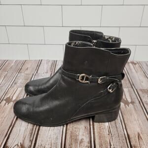 Etienne Aigner Black Leather Ankle Zip Up Boots Block Heel Women's Size 9